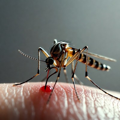 Mosquito biting human skin