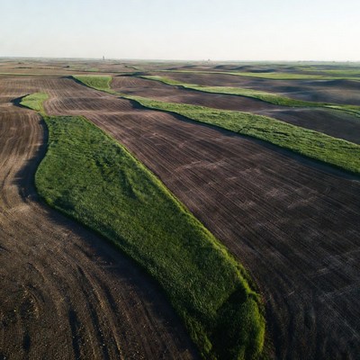 Aerial view of patchwork farmland fields