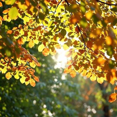 Autumn leaves with sunlight