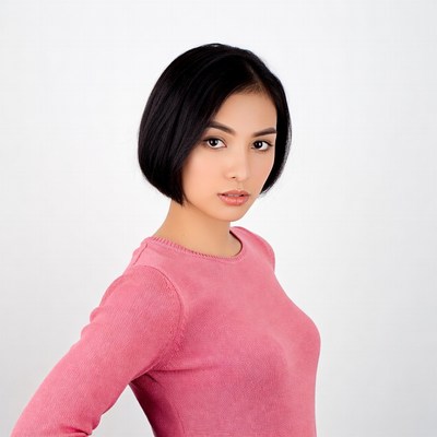 Asian woman in pink sweater