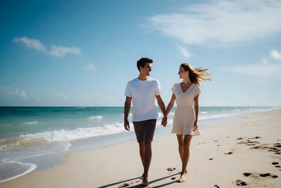 Couple holding hands on beach