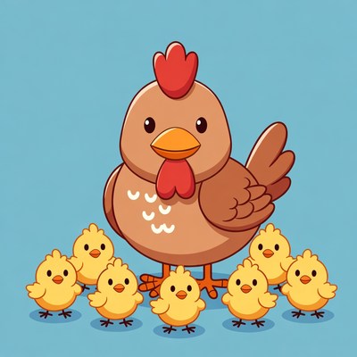 Mother Hen with Chicks Illustration