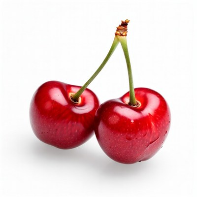 Two Red Cherries on Stem