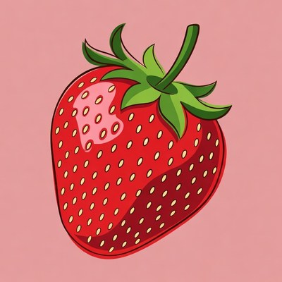 Cartoon Strawberry with Green Leaves