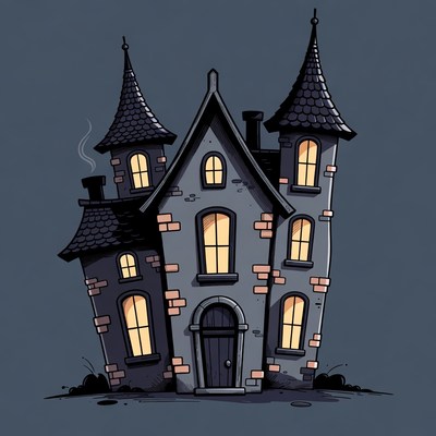Spooky Haunted House Illustration