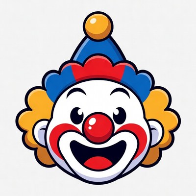 Cartoon Clown Smiling with Red Nose