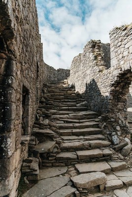 Stone Stairs in Ruined Castle Walls