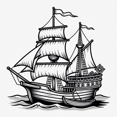 Sailing Ship on Waves