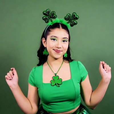 Latina girl in shamrock St. Patrick's headband