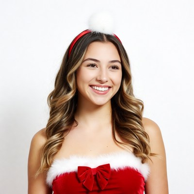 Smiling woman in red Santa hat