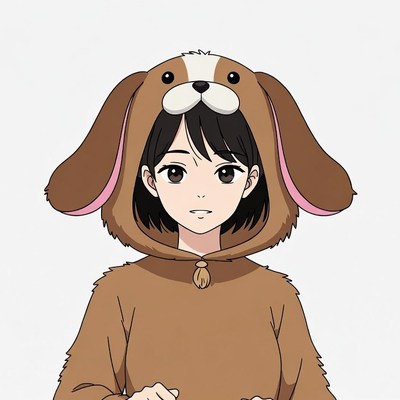 Anime girl wearing dog hood