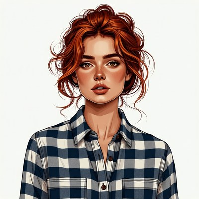 Redhead woman in plaid shirt