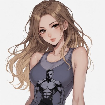 Anime girl in tank top with muscular man print