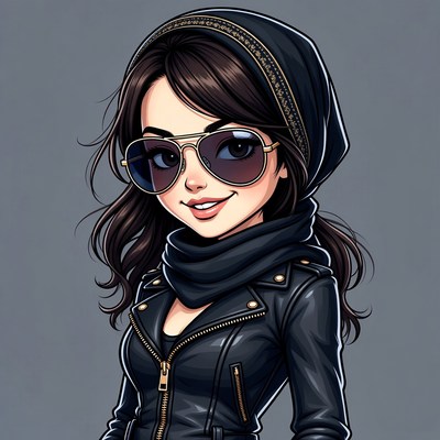 Anime girl in sunglasses and leather jacket