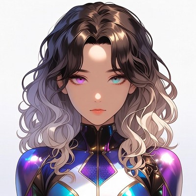 Anime girl with heterochromia and purple suit