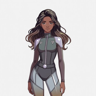 African-American woman in futuristic spacesuit