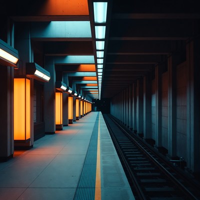 Empty Subway Platform at Night