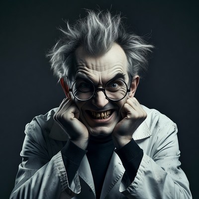 Crazy mad scientist laughing maniacally