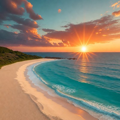 Sunset over tropical beach