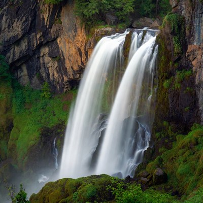 Double Cascade Waterfall in Rocky Canyon