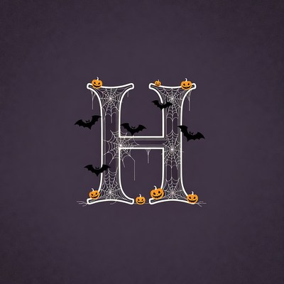 Halloween H Letter with Pumpkins and Bats