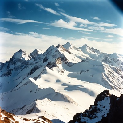 Snowy Mountain Peaks Under Blue Sky
