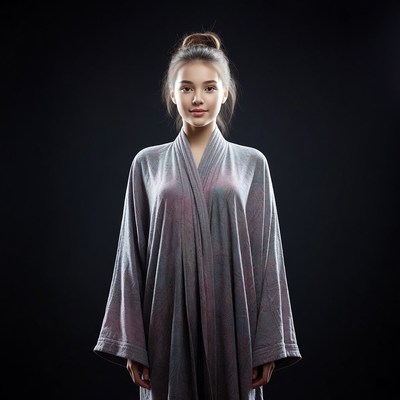 Young woman in gray kimono