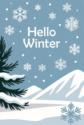 Hello Winter Snowy Mountains Illustration