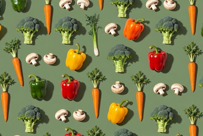 Colorful Vegetables Pattern on Green Background