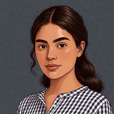 Young woman in checkered shirt