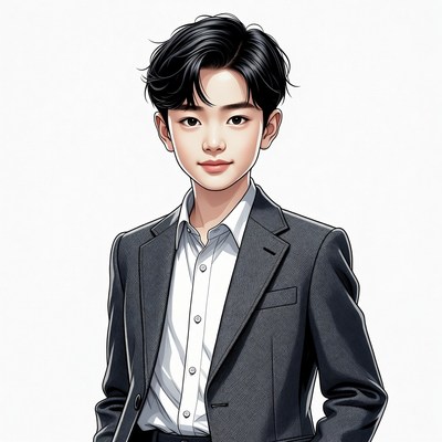 Young boy in black suit