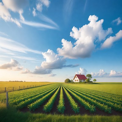Red Roof House in Potato Fields