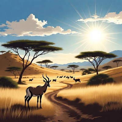 Impala antelope on African savanna path