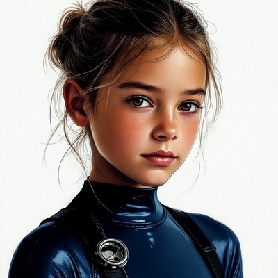 Girl in shiny blue catsuit