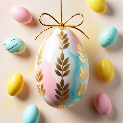 Large Gold Easter Egg with Colored Eggs