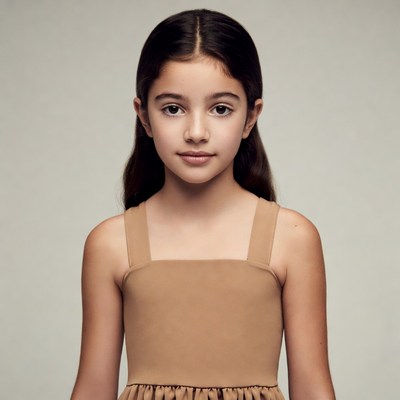 Young Latina girl in beige dress