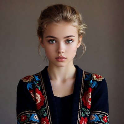 Teen girl with embroidered cardigan