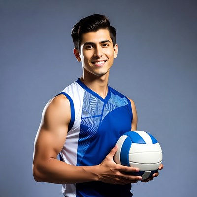 Young man holding volleyball