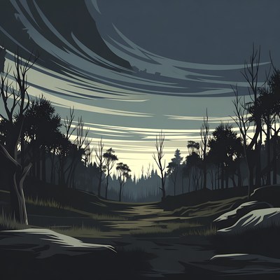 Dark Forest with Bare Trees