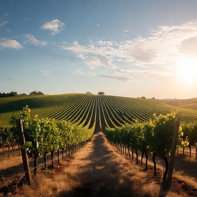 Vineyard Rows at Sunset