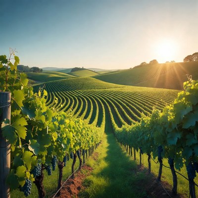 Vineyard Rows at Sunset