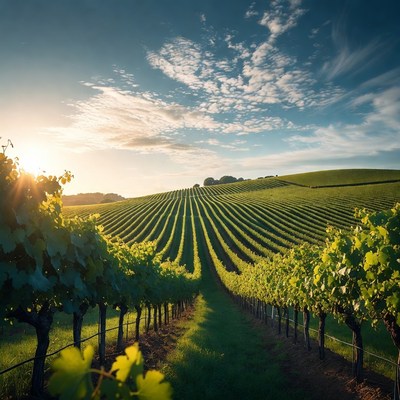 Vineyard Rows at Sunset