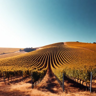 Golden Vineyard Rows on Hillside