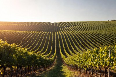Vineyard Rows at Sunset