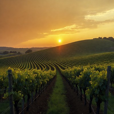 Vineyard Rows at Sunset