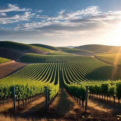Vineyard Rows at Sunset