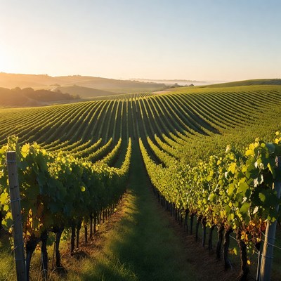 Vineyard Rows at Sunrise