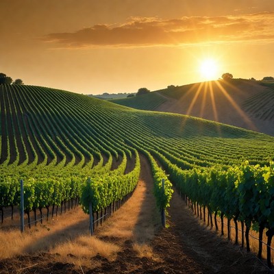 Vineyard Rows at Sunset