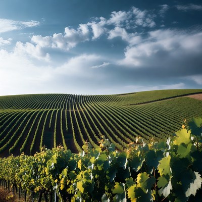 Vineyard Rows Under Blue Sky