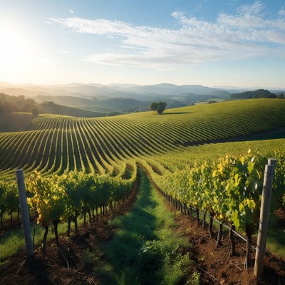 Vineyard Rows at Sunrise